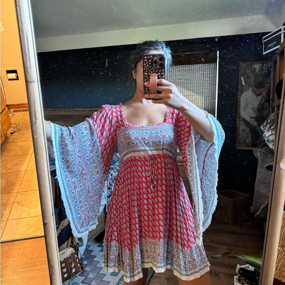 Free People Bohemian Red and White Dress